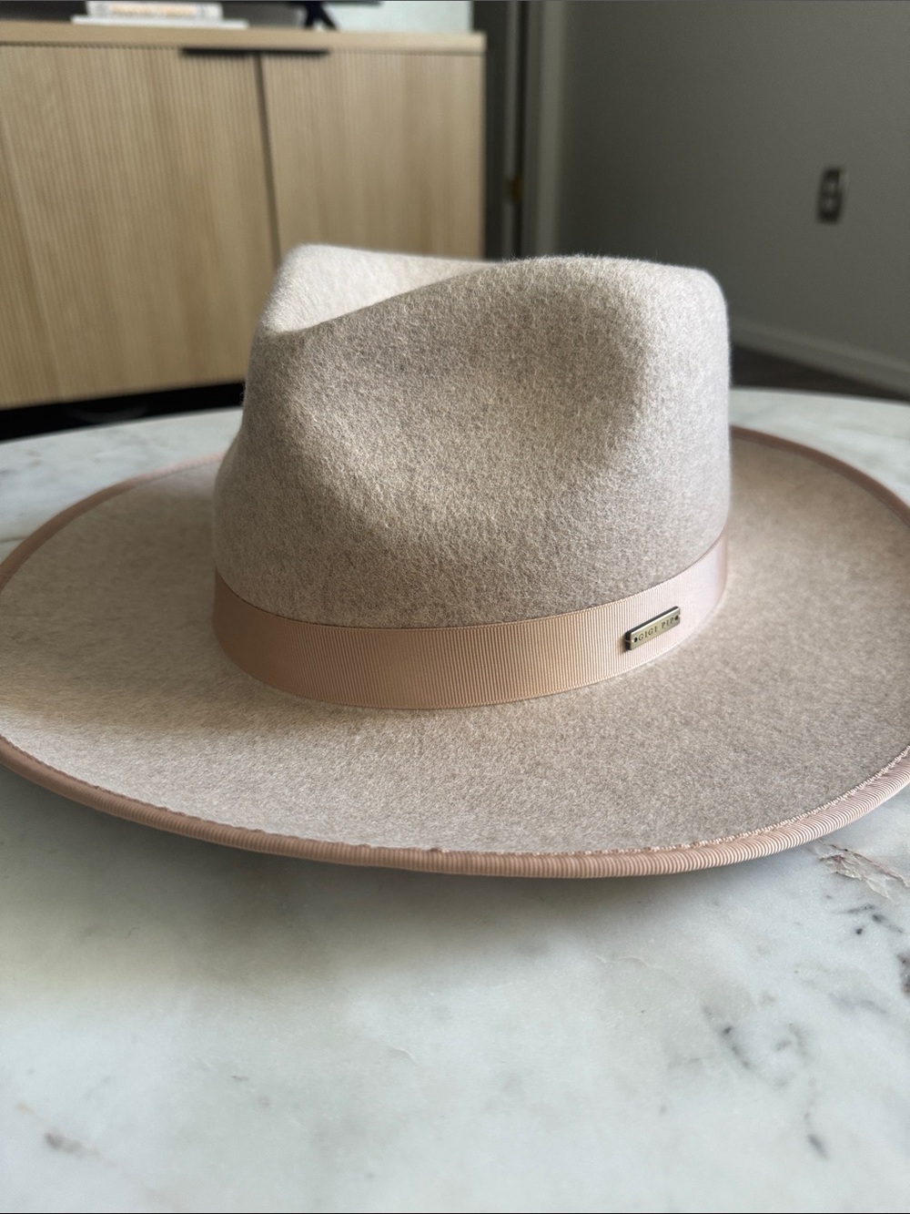 GIGI PIP Blush Beige Wide-Brim Wool Fedora